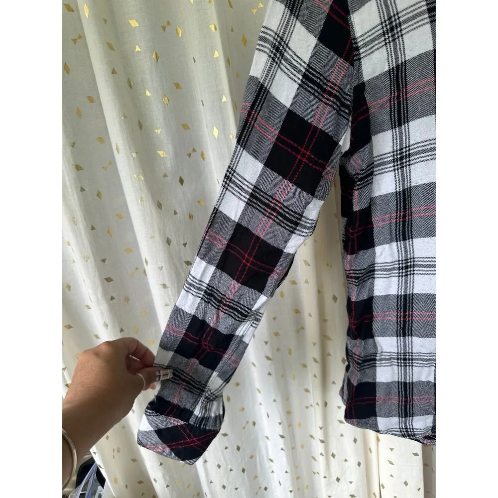 Rails Hunter Black White Cherry Flannel Like Plaid Button Down Open Pocket Shirt - Image 3