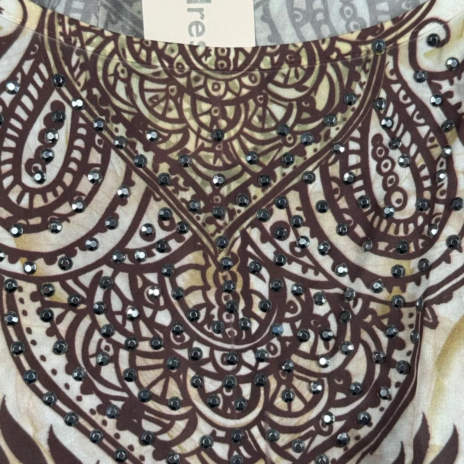Dressbarn Blouse M Multicolor Paisley Sublimation Shimmer Beaded Boho Tunic Y2K - Image 5