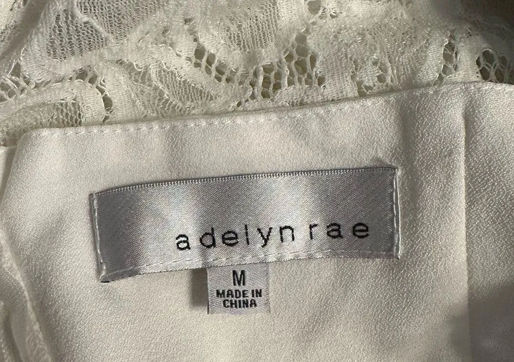 Adelyn Rae White Black Lace Contrast Trim High Neck Dress size Medium - Image 9