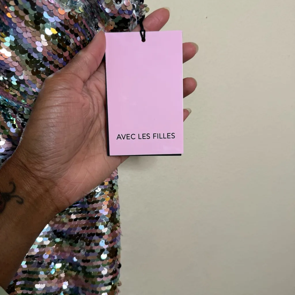 Avec Les Filles Bow Embellished Rainbow Sequin Dress - Image 5