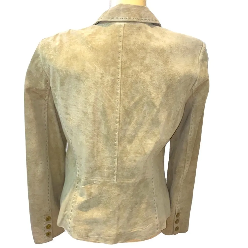 New Frontier sage green 💯 suede jacket/ blazer. Floral lining. Size 10. NWOT. - Image 3