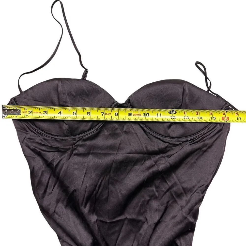 NWT Retrofête Silvana Silk Dress Women's L Brown Short Ruffle Dark Chocolate Size L - Image 7