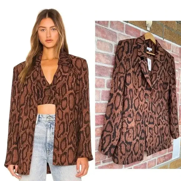WEWOREWHAT SHAPED LONG BLAZER IN BROWN SNAKESKIN SZ 6 - Image 2