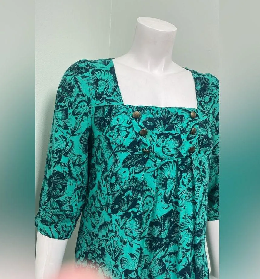 ANTHROPOLOGIE Maeve Rosemary Teal and Navy Floral Mini  dress size 2 - Image 3