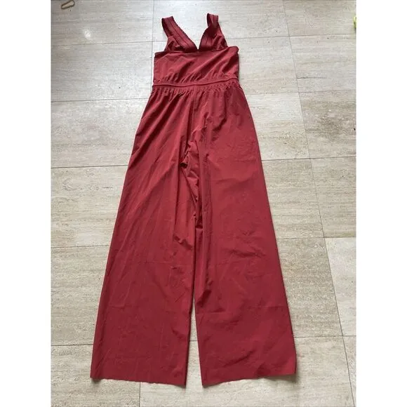 Athleta Savannah Jumpsuit Size 2 Currant‎ Red V-neck Wide Leg Athleisure Travel - Image 6