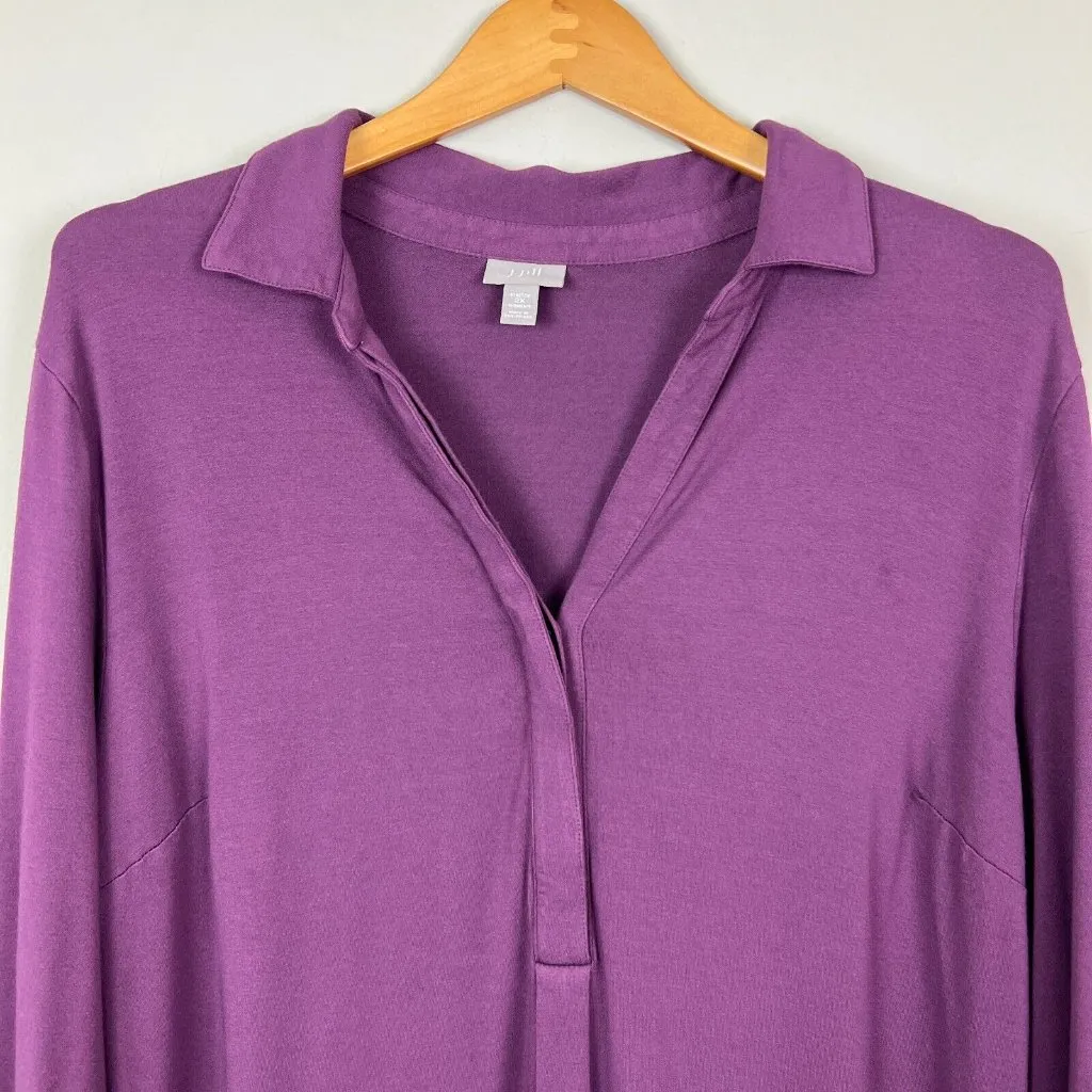 J Jill Dress 2X Shirt Plum Purple Shift‎ Stretch Long Sleeve V-Neck Above Knee - Image 2