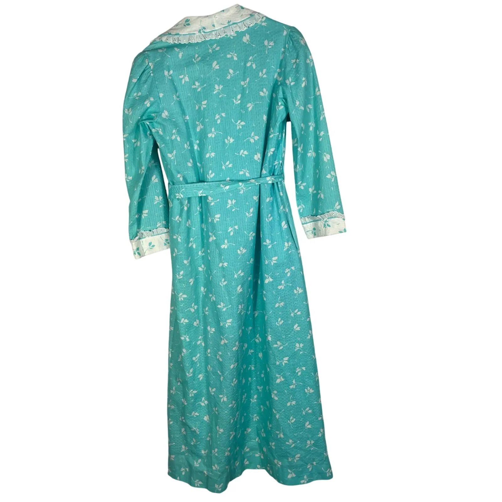 Vintage Vandemere Nightgown Robe Set‎ Women's S/M Aqua Blue Floral Lace Trim USA - Image 6