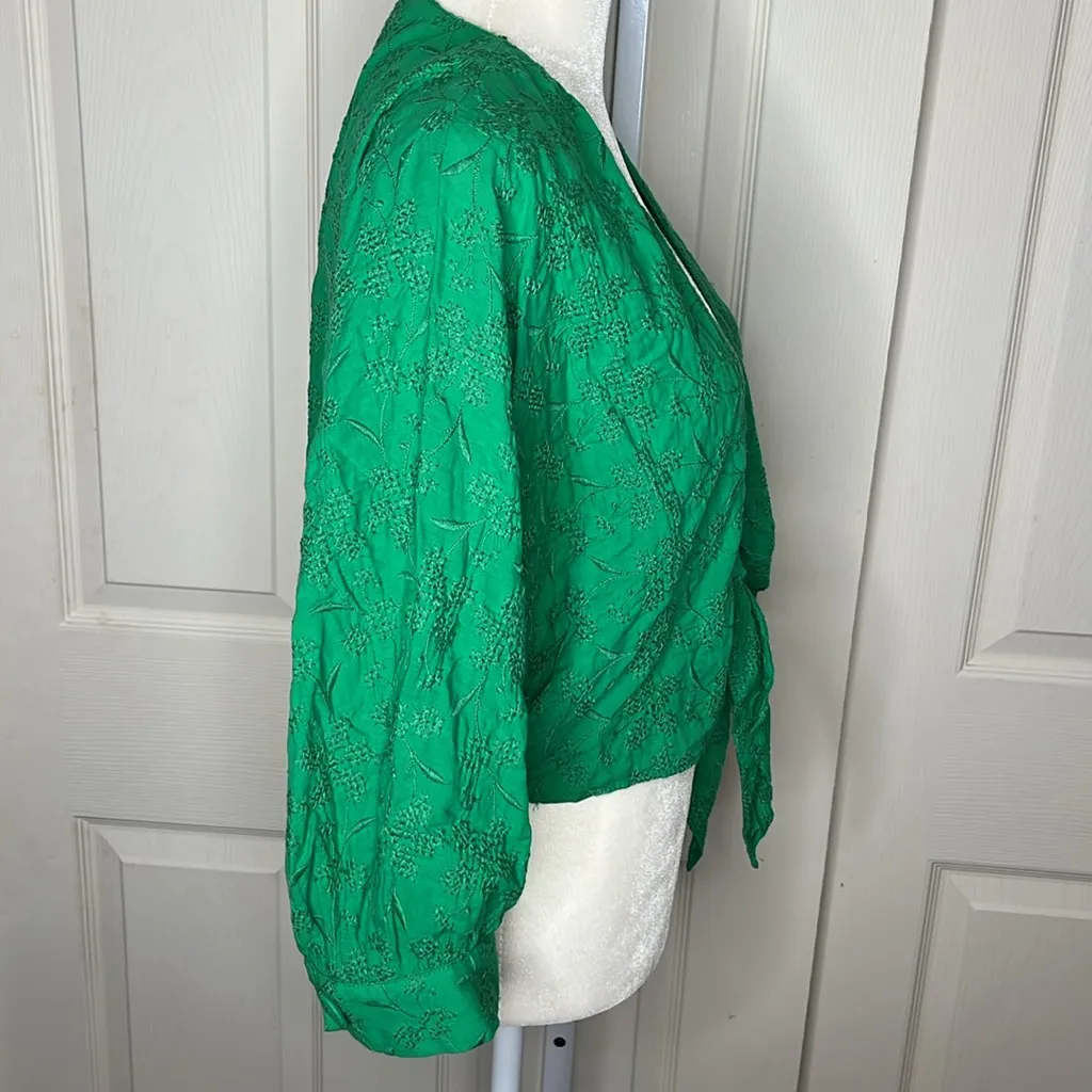 Zara Bright Green st Patrick’s Embroidered Stitch Boho Top - Image 8