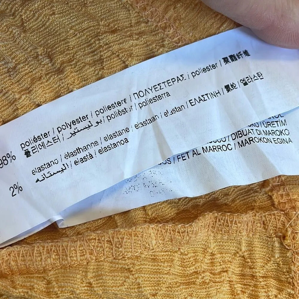 Pull & Bear Orange Ruched Long Sleeve Shirt Fall Gauzy Button Front Shirt XL - Image 6