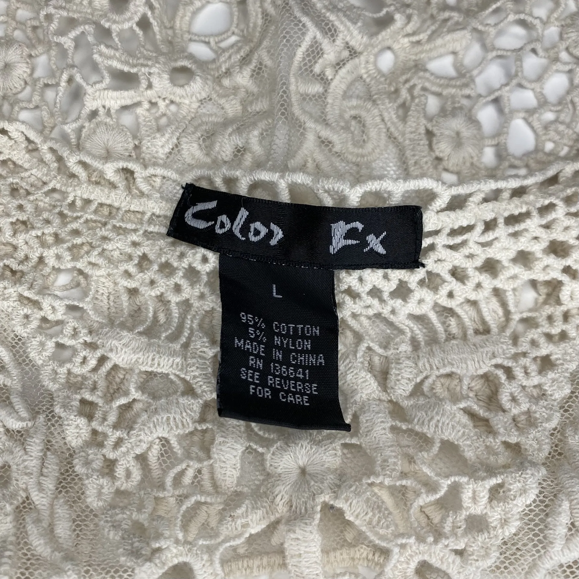 Color Fx Vest Womens Size Large Cream Y2K Lace Crochet Open - Image 5