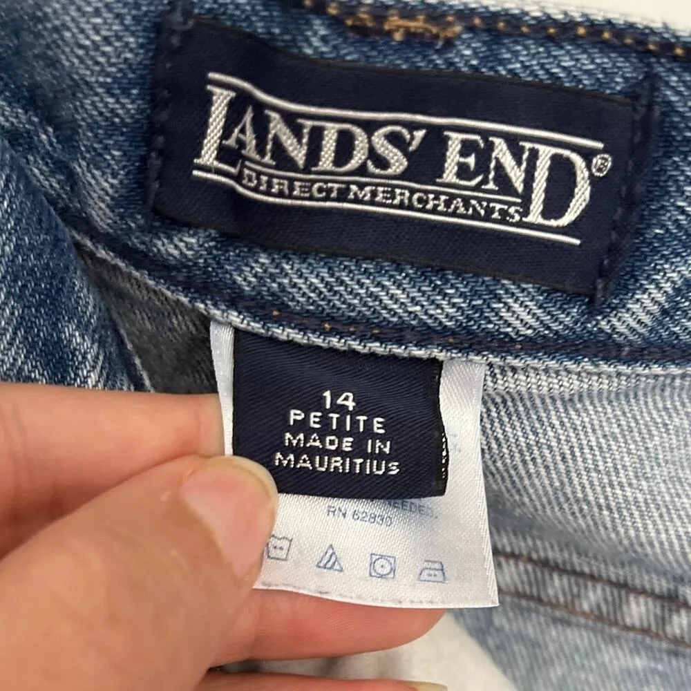 LAND'S END High Rise Straight  Womens Jeans Size 14P Medium Wash Mom Jean - Image 9