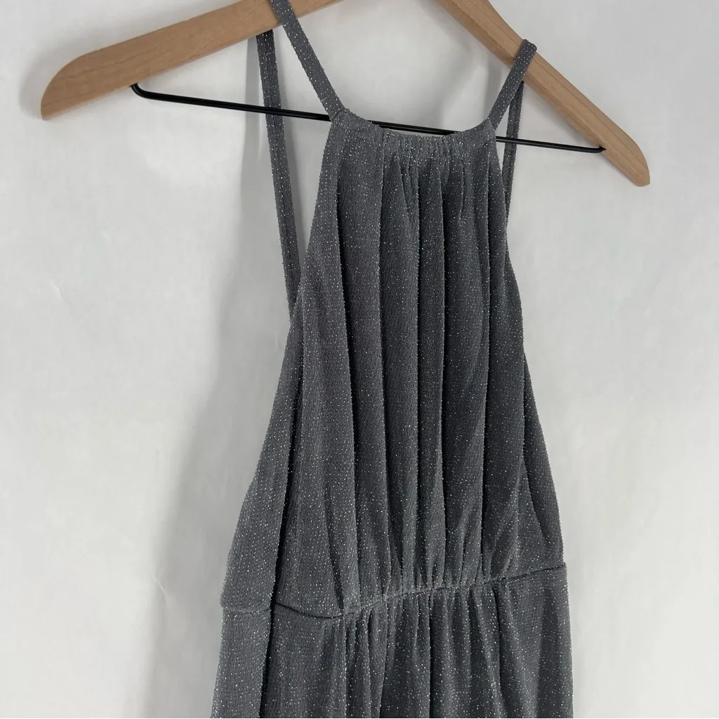 Show Me Your MuMu Gray Metallic Silver High Neck Cinched Empire Backless Dress S - Image 4