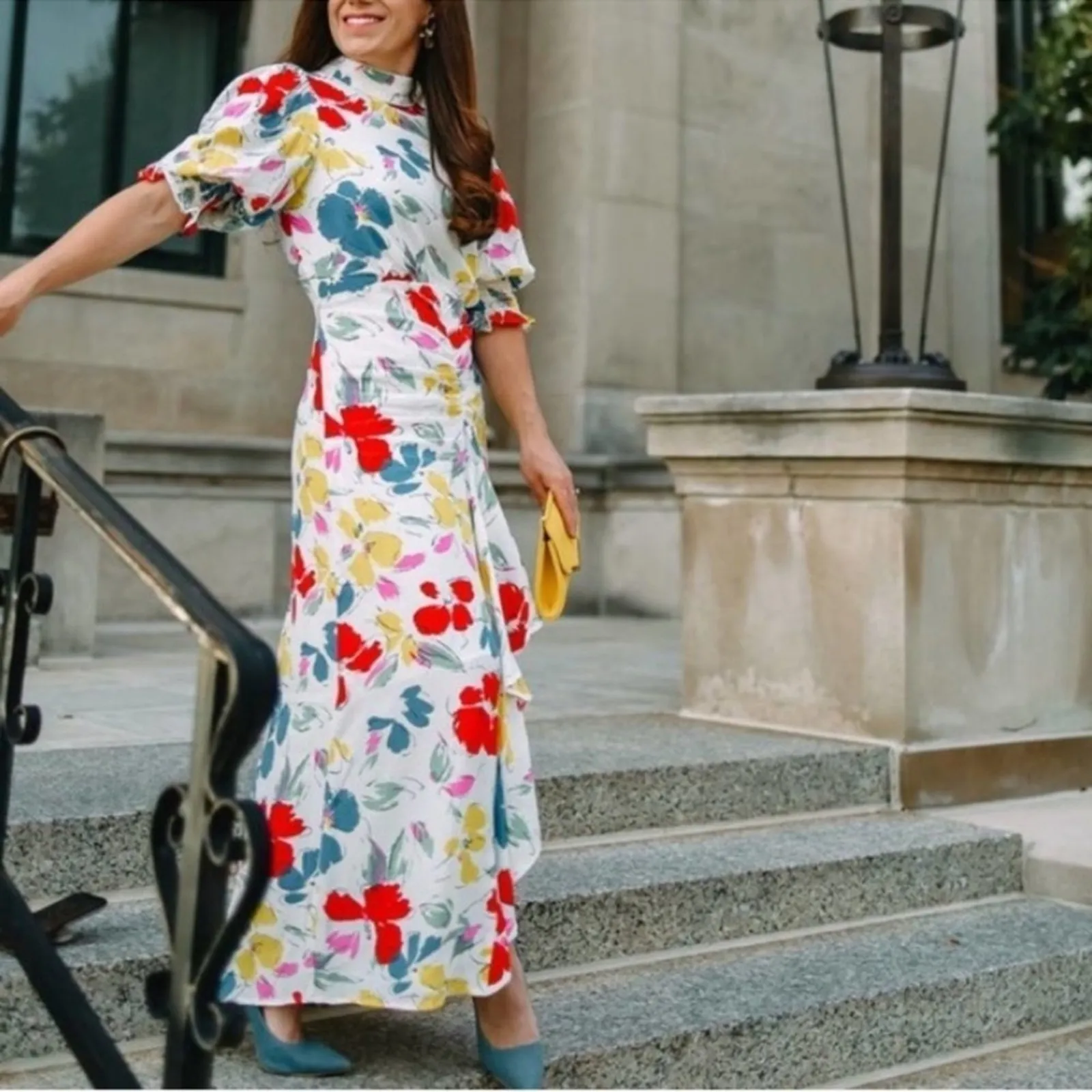 RIXO x Target Floral Mock Neck Cascade Ruffle Dress Floral NEW Size 16/18W PLUS Red - Image 2