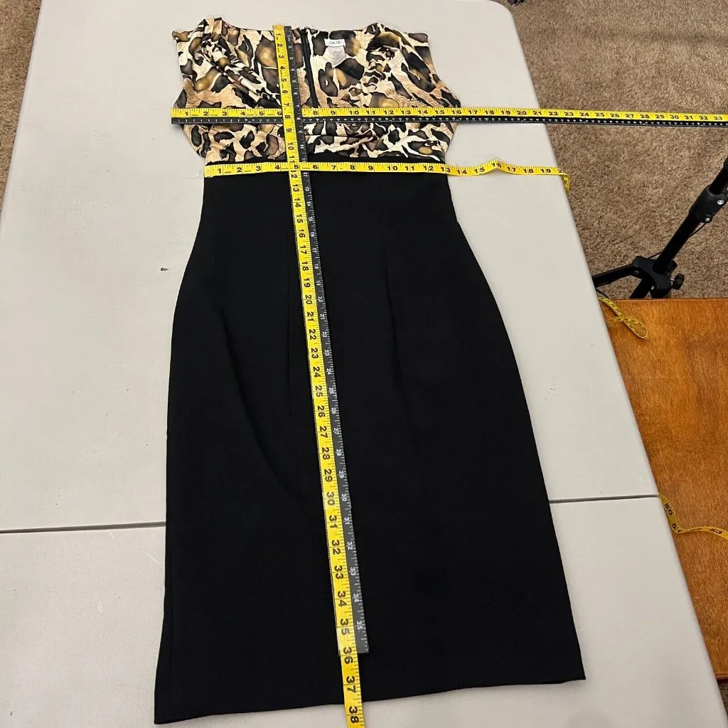 Cache‎ Dress 2 Black Animal Print Cowl Neck Sheath Wiggle Over Knee Mob Wife - Image 2