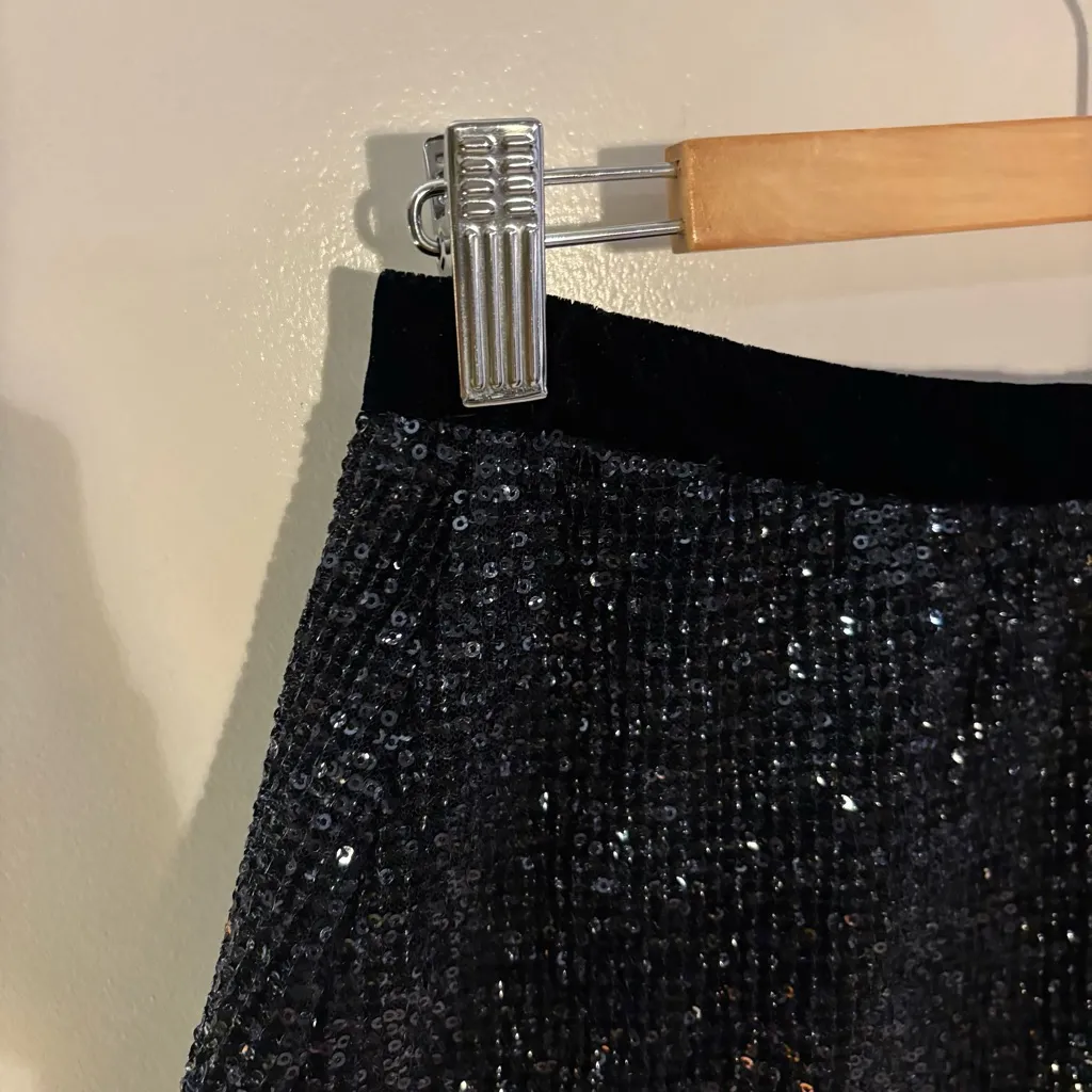 Free People Wild Child Sequin Mesh Mini Skirt Slate Blue Whimsygoth Sz 6 - Image 10