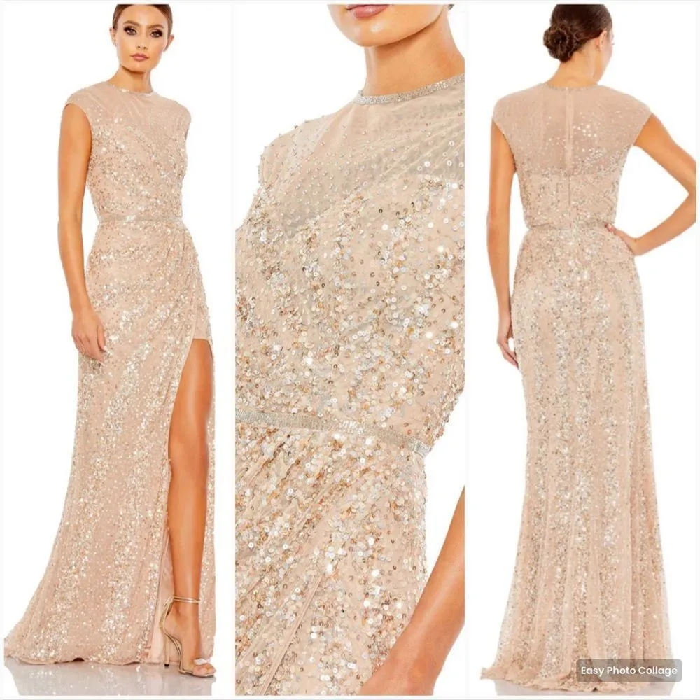 Mac Duggal 5619 Womens EMBELLISHED ILLUSION HIGH NECK CAP SLEEVE GOWN - Image 3