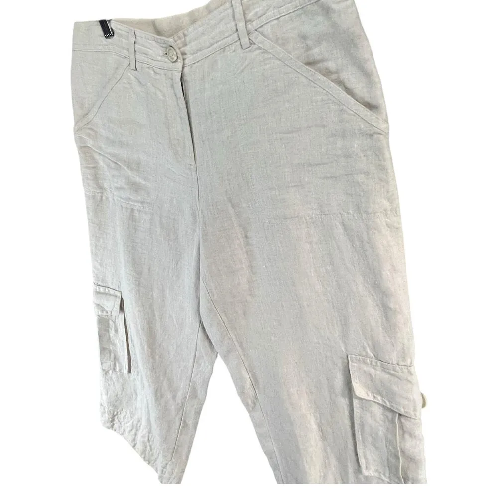 Chicos Capri Cargo Pants Womens M Beige Linen Cropped Pockets Casual Utility - Image 2
