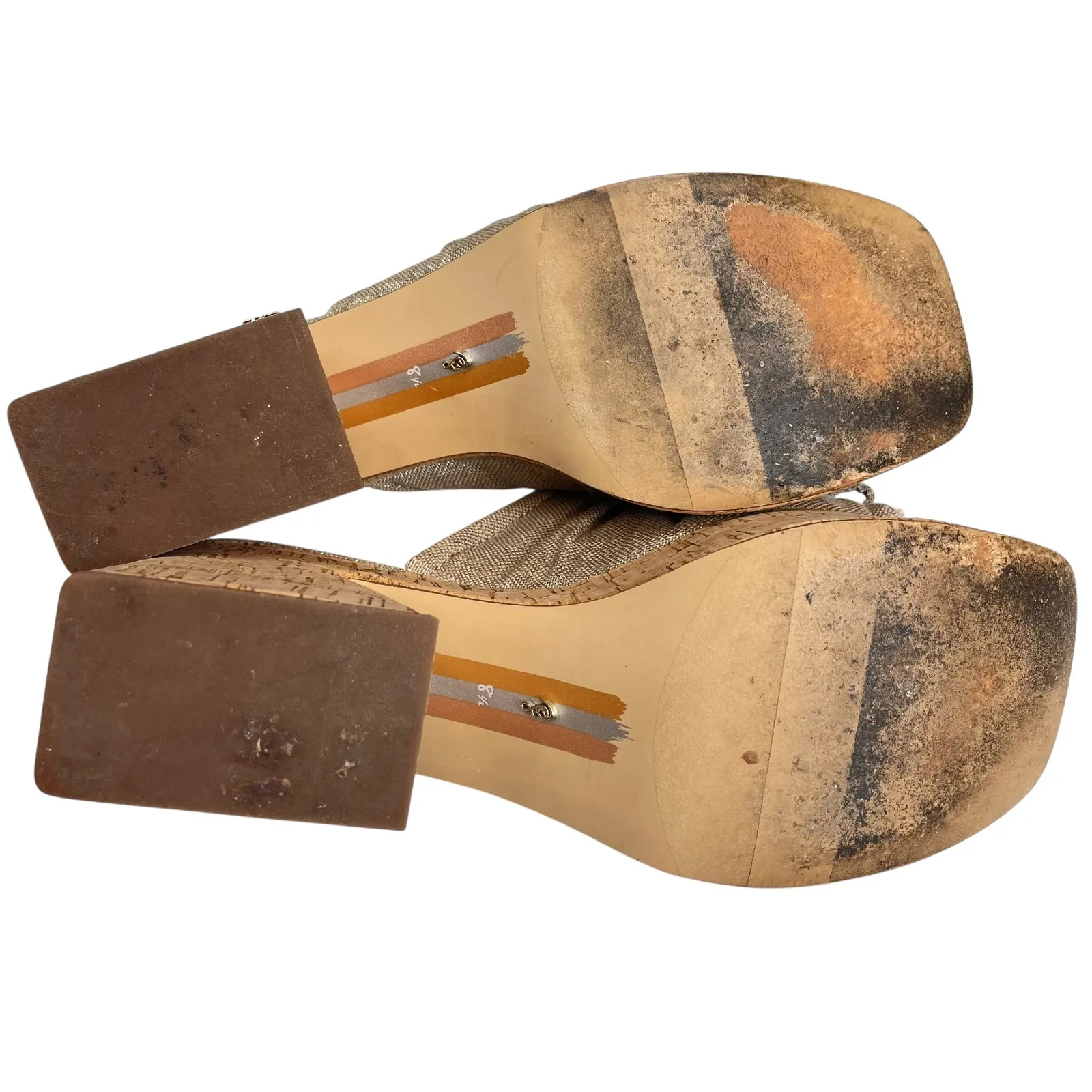 Sam Edelman The Dova Cork Heel Platform‎ Tie Detail Square Toe Beige Gold 8.5 - Image 7