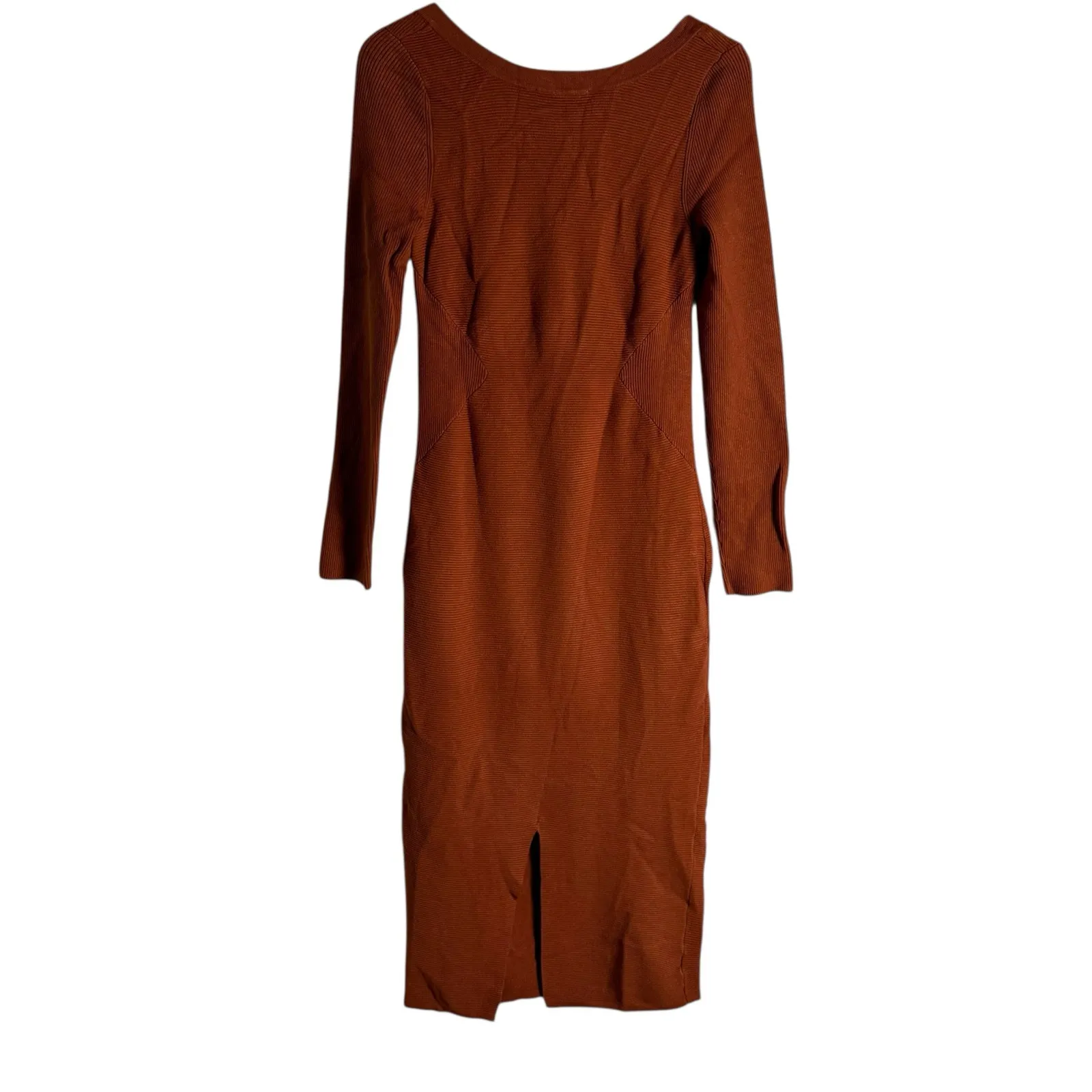 Toccin Rust Brown Sweater Knit Long Sleeve Square Neck Midi Dress Size Medium - Image 11