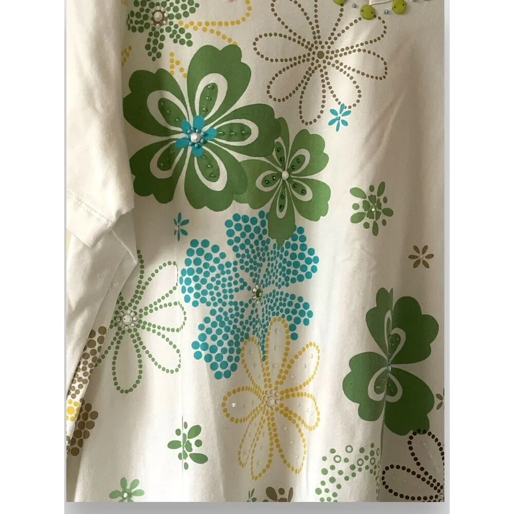 Alfred Dunner T-Shirt Women’s L Blue Green Floral Embellished Casual Top NWT - Image 2