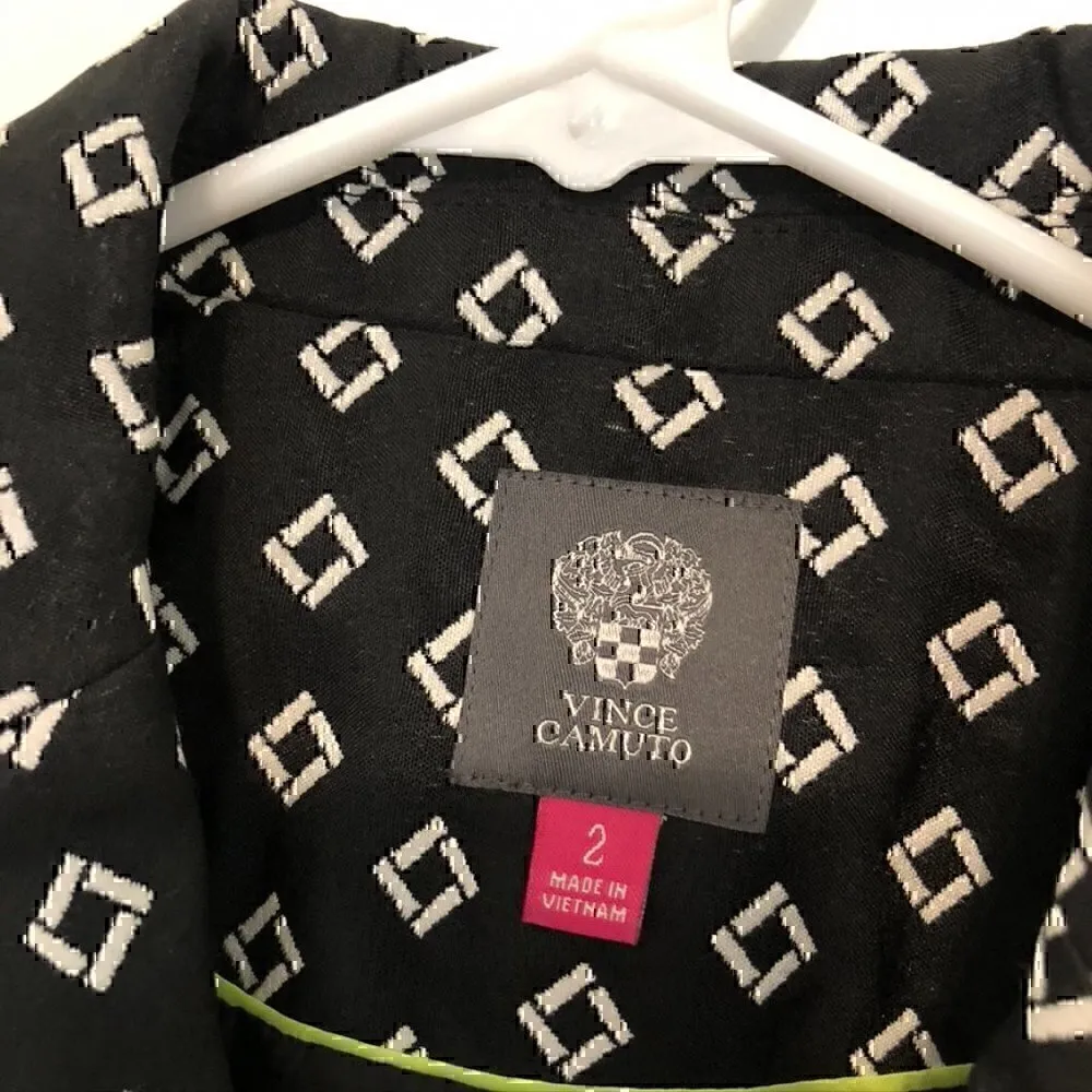 NEW NWT VINCE CAMUTO Desert Horizons Blazer Black White Geo Printed 3/4 Sleeve 2 - Image 5