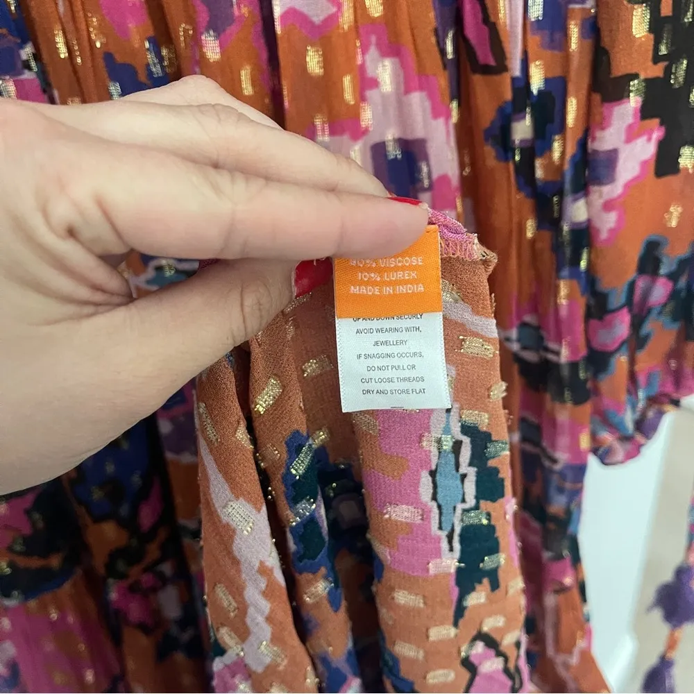 Oliphant SMOCKED TOP MAXI BUKHARA TOFFEE Dress Metallic Red Size XS - Image 5