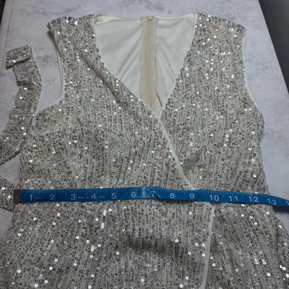 Cider New Women's  Dress Size S Silver Beige Sequin Wrap Mini Party - Image 6