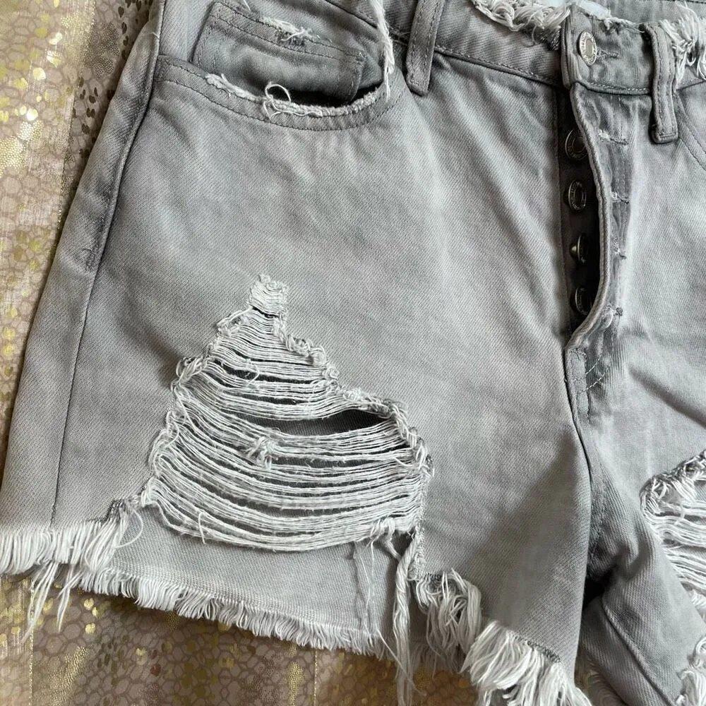 Vervet High Rise Distressed Destroyed Antique Gray Cut Off Grunge Shorts Small - Image 3