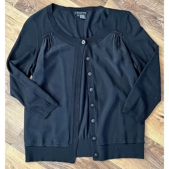 Etcetera  Ladies Classic Black Button Up Knit‎ Viscous Cardigan Size Medium EUC - Image 2