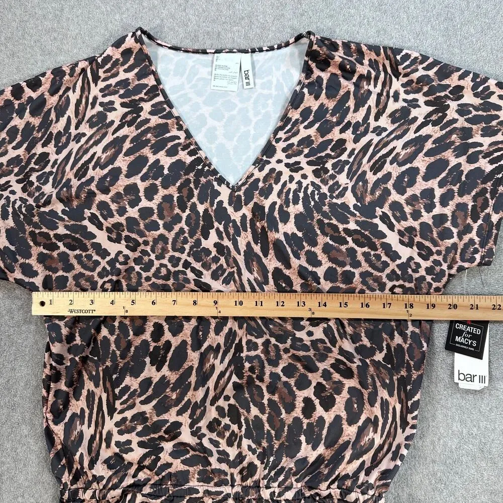 Bar III Beach Cover-Up Caftan Cheetah-Print Women's Small Ruched Tie V-Neck New - Image 5