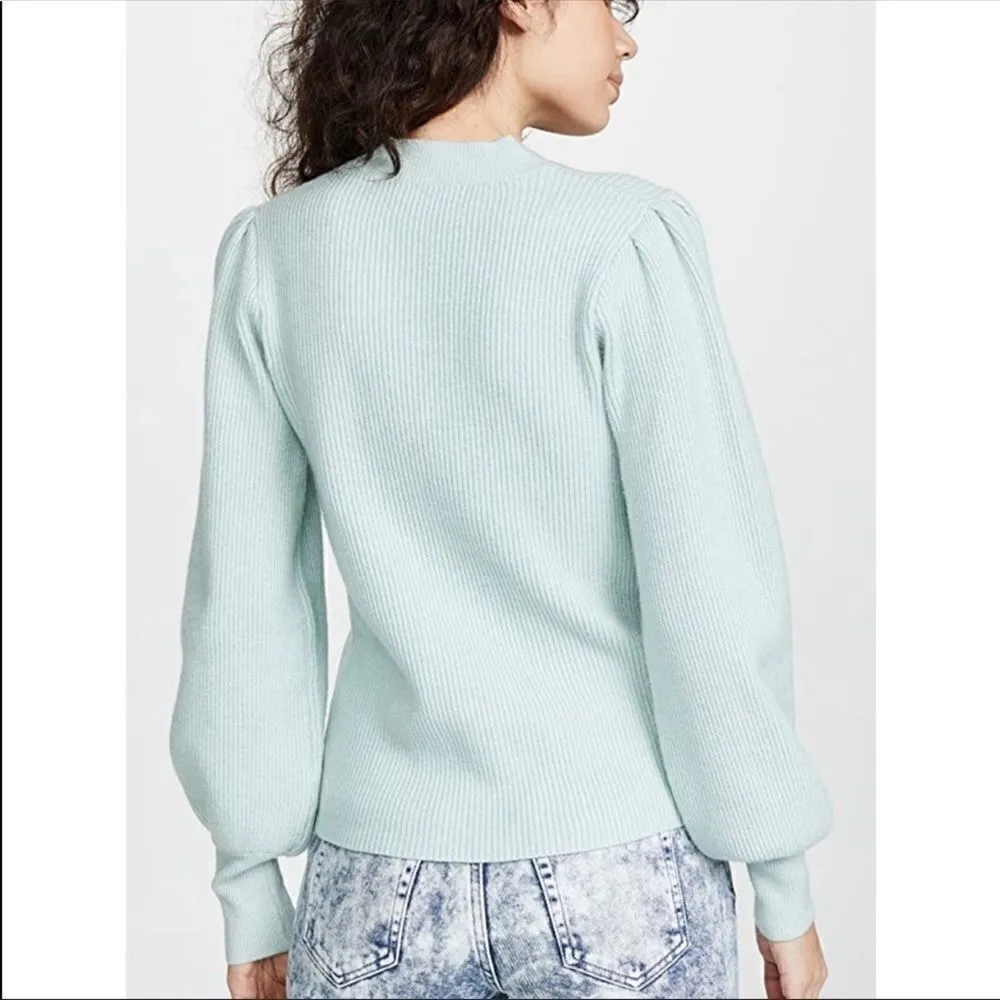 Line & Dot Balloon Sleeve Mint Pullover Sweater - Image 2