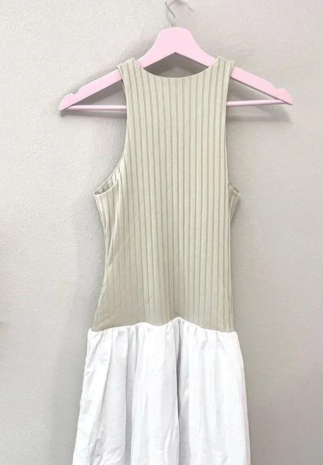 Banana Republic Ribbed Racerback Sleeveless Drop Waist Tan/White Maxi Dress XS - Image 7