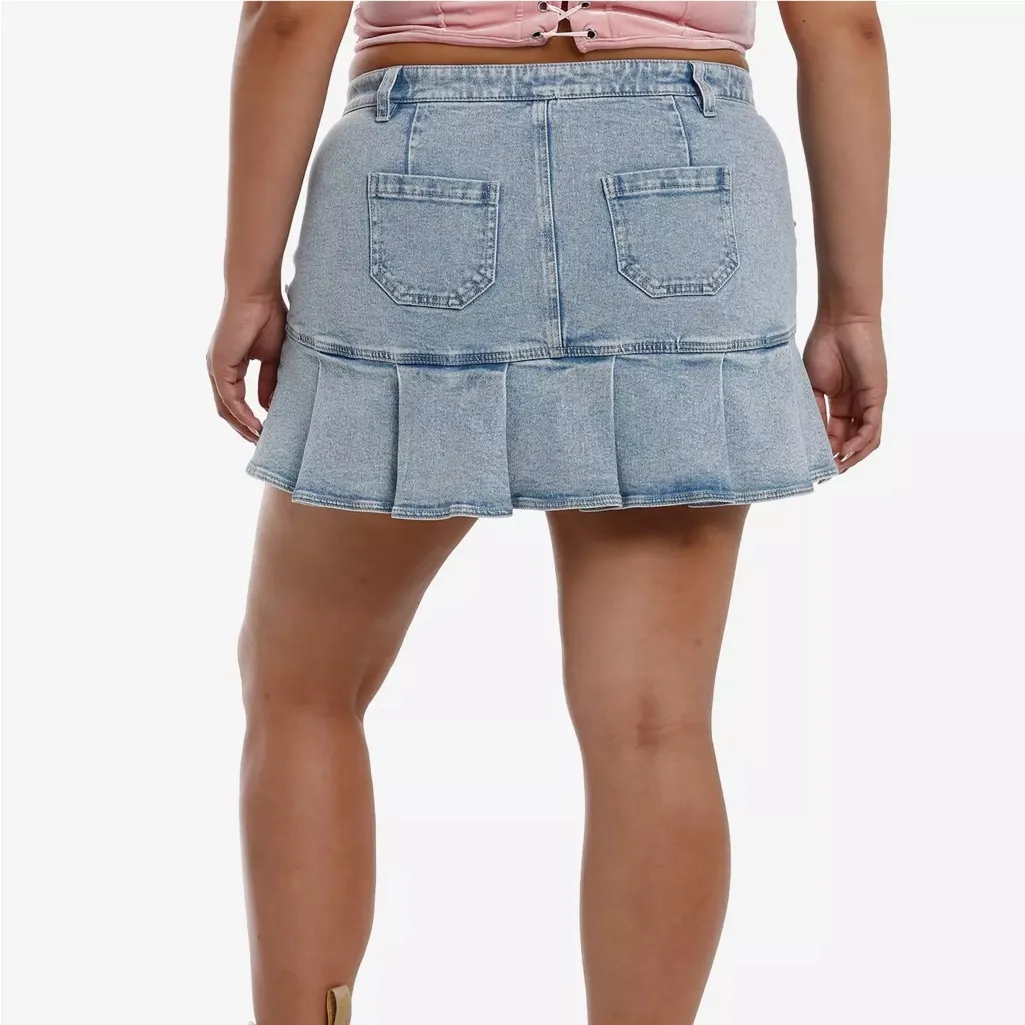 Sweet Society Light Blue Denim & Pink Bow Pleated Mini Skirt Plus Size 1 - Image 12