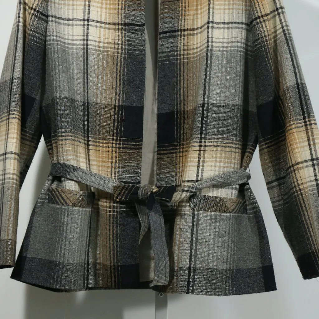 Vintage Haberdashery Plaid Belted Blazer Quiet Luxury Minimalist 80s (Size 12) Gray - Image 3