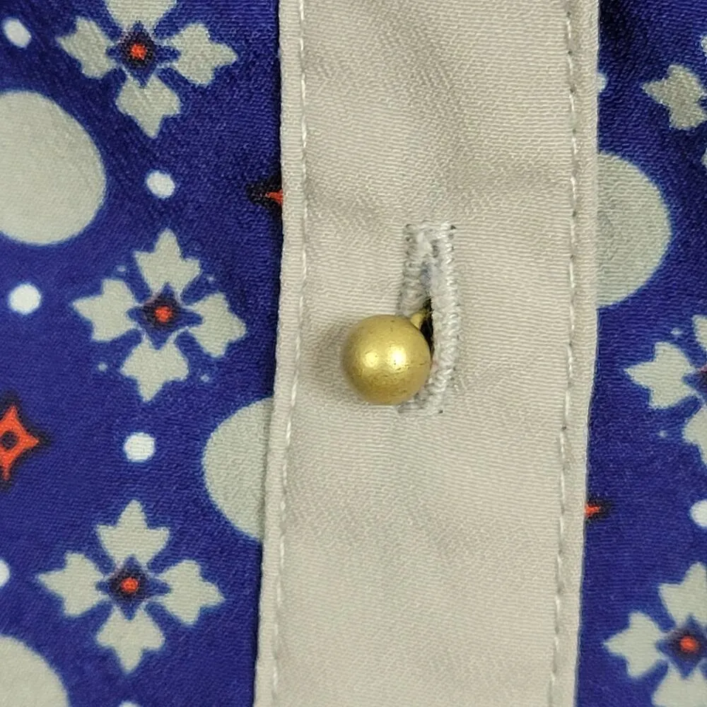 Banana Republic Women's Blouse PS Blue Geometric Print V Neck Long Sleeves Retro - Image 6