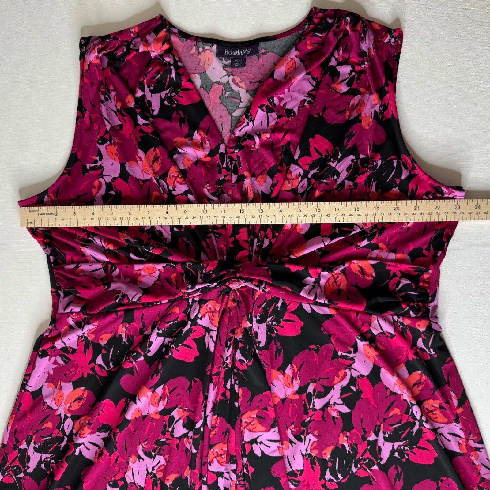 Roamans Floral Twist Front Dress Size 22/24 Stretch Comfort‎ Office Career Flowy Pink - Image 9