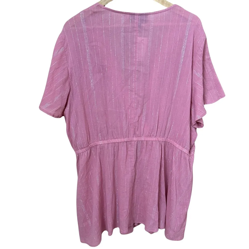 NWT Lane Bryant Pink Split Neck Semi-Sheer Top Size 24 - Image 5