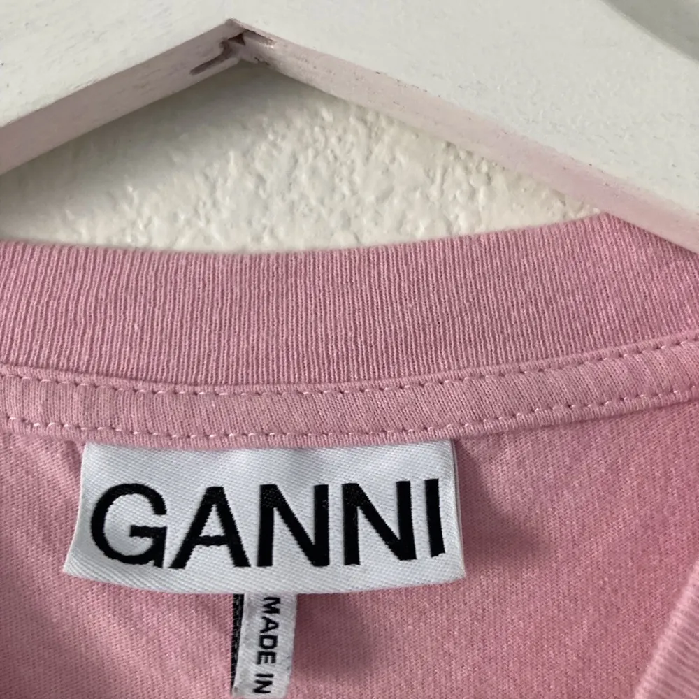 Ganni Long Sleeve Pink Logo T Shirt s XS - Image 2