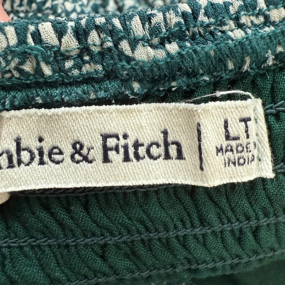 Abercrombie & Fitch Floral Smocked Ruffle Mini Dress Women's Large Tall LT Green - Image 12