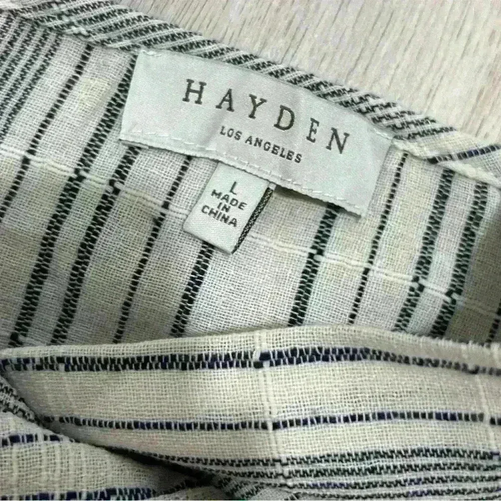 Hayden Gauzy Front Knot Sleeveless Crop Top Neutral Cotton Stripe Shirt Size L - Image 3