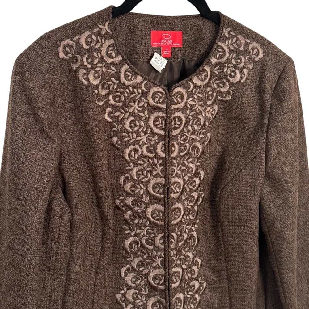 Vintage 1990’s Oscar De La Renta Embroidered Jacket Linen Blend Size 12 - Image 3