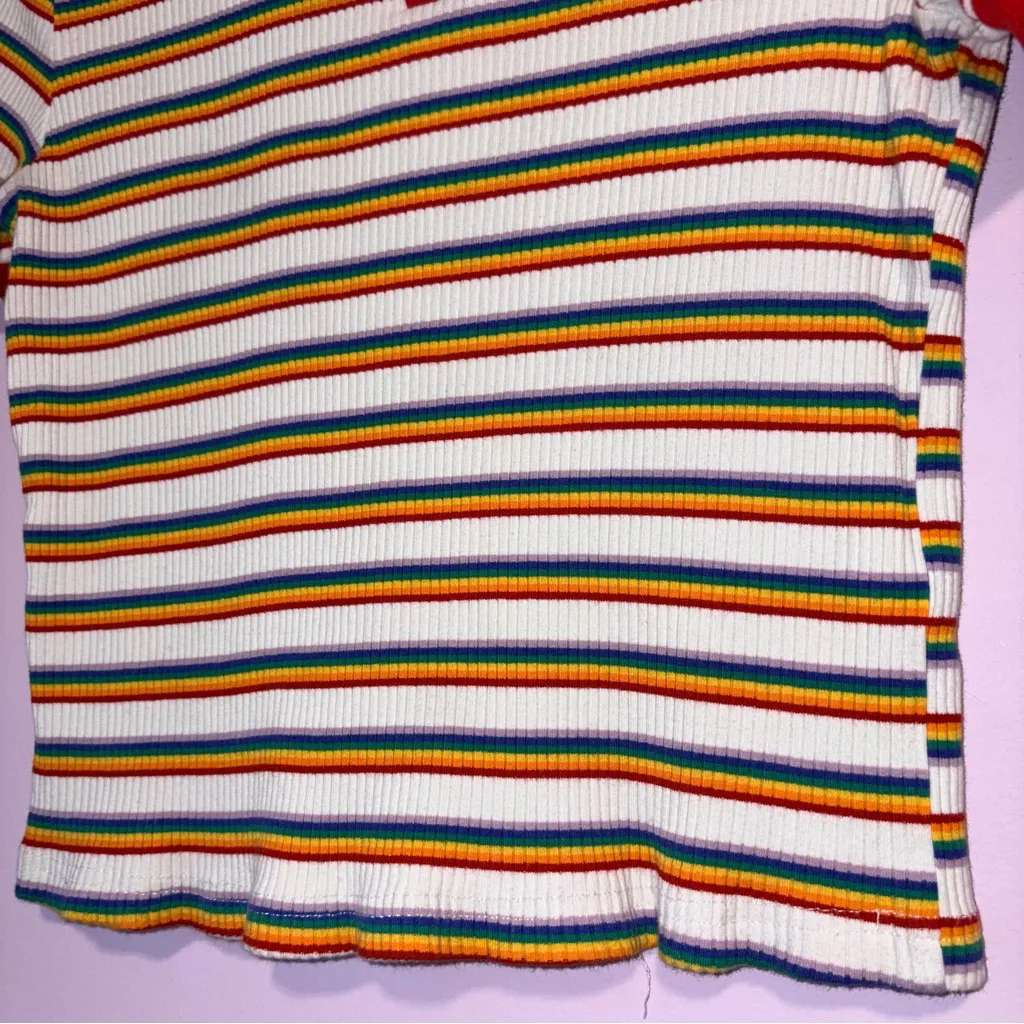 Vintage Papaya Rainbow Crop Polo Women XS Ribbed Y2K Kidcore Academia Preppy Art - Image 4
