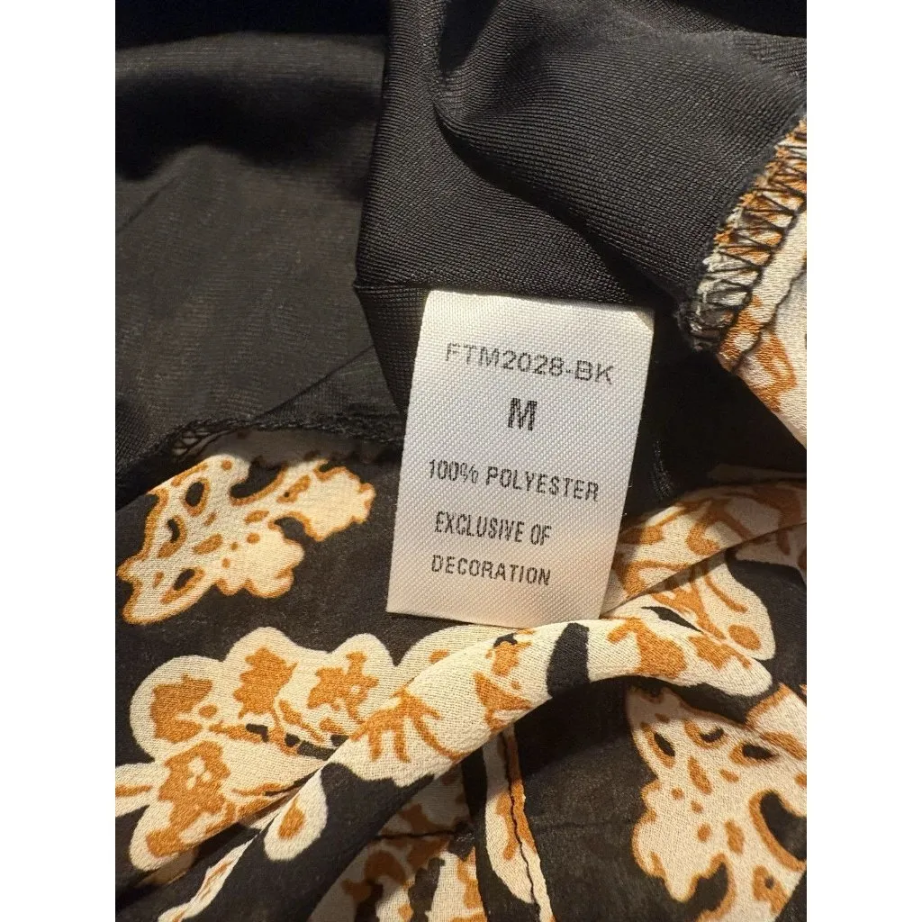 THML  Floral Fall Flutter Ruffle Black Brown Mini Dress Boho Cottagecore Medium - Image 8