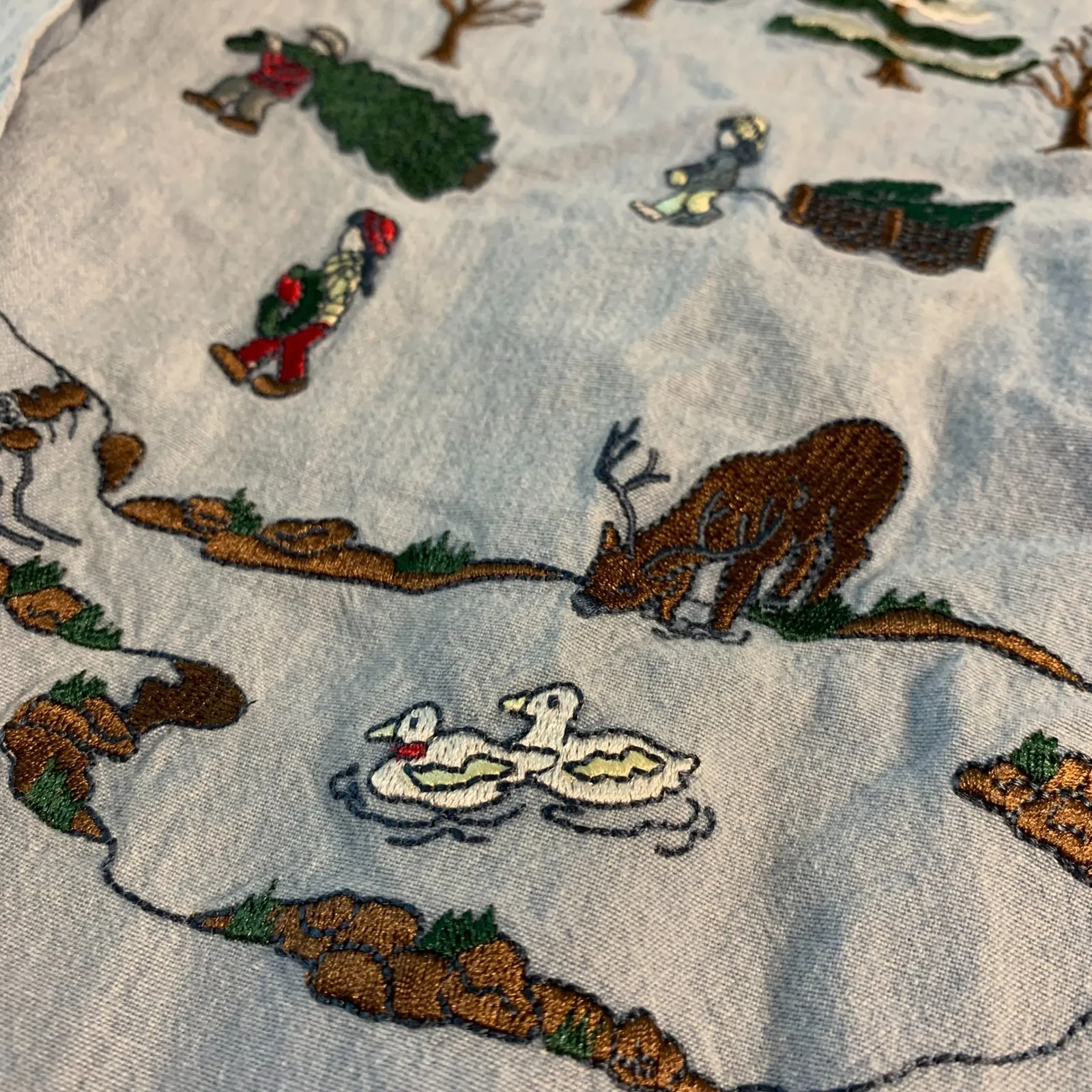 Karen Scott Women Chambray Shirt Long Sleeve Embroidered Winter Scene Small READ - Image 4