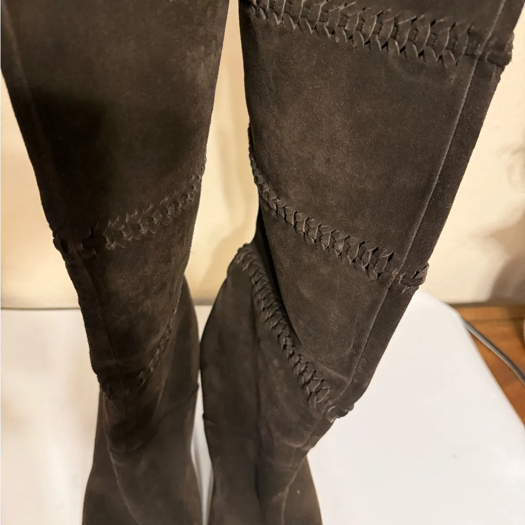 VTG Coach Jae Suede Boots Chestnut Size 9B Made In Italy Long High Heel Winter - Image 3