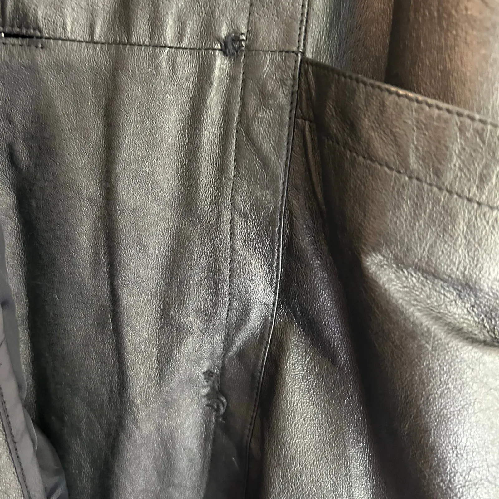 Marco Morani VTG Leather Coat Trench Womens Black SZ L Suede Trim Jacket Classic Size L - Image 14