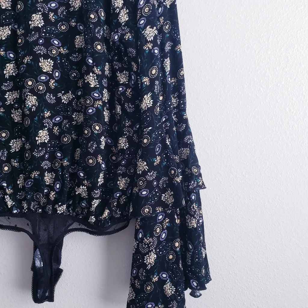 Free People Shes Dainty Long Bell Sleeve Floral Thong Bodysuit New Without Tags - Image 10