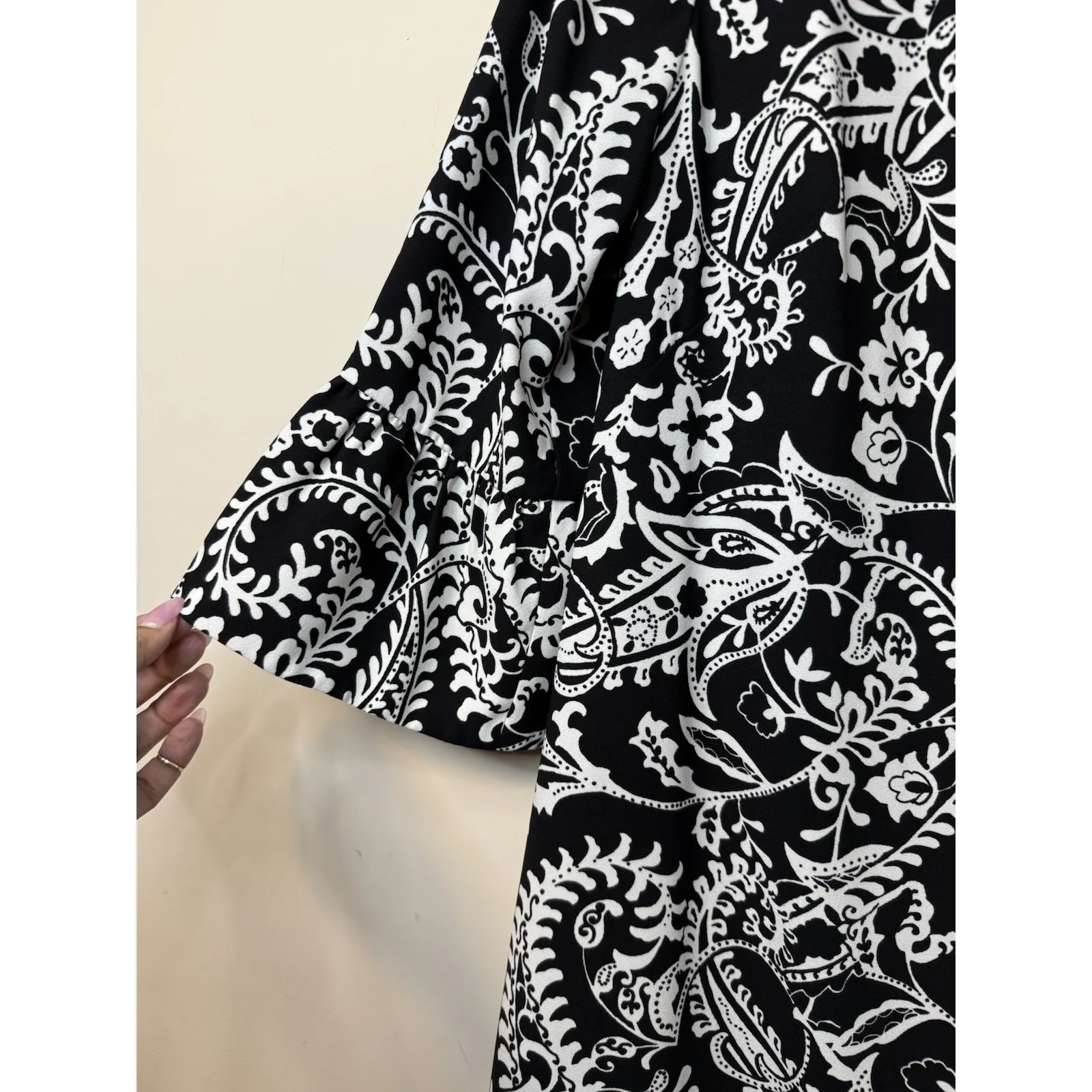 Talbots Black/White Paisley Bell Sleeve Scoop Neck 3/4 Sleeve Dress Sz 8 $139 #‎ - Image 8