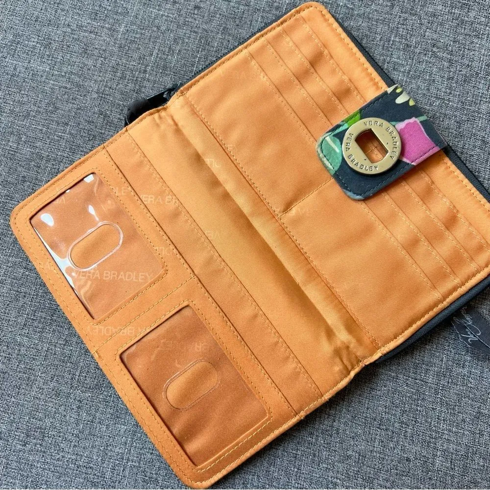 Vera Bradley Jazzy Blooms Print Turn Lock Wallet Organizer Grey Pink Floral - Image 4