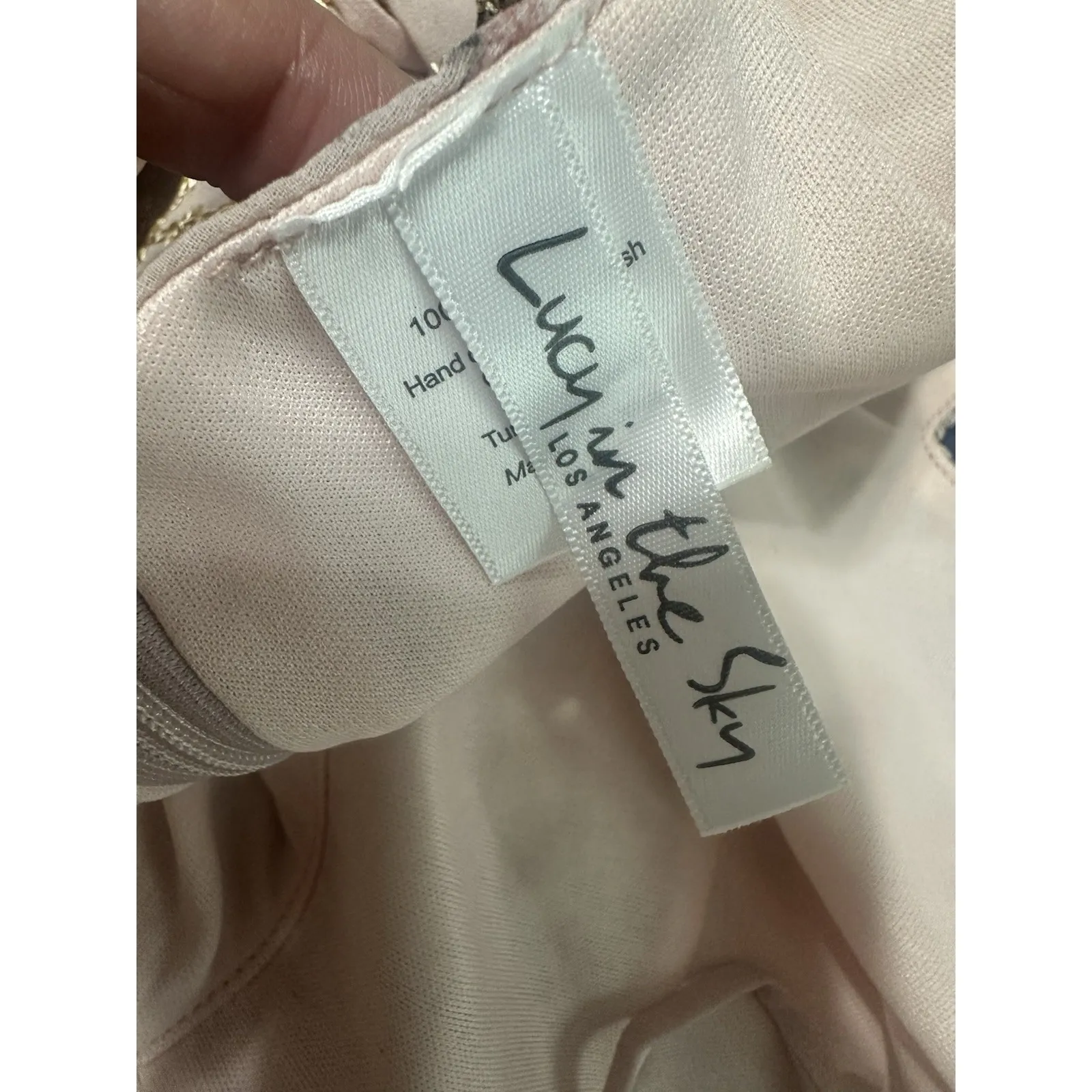 Lucy in the Sky M Pink Floral Gold Embroidered Mini Dress Babydoll - Image 5